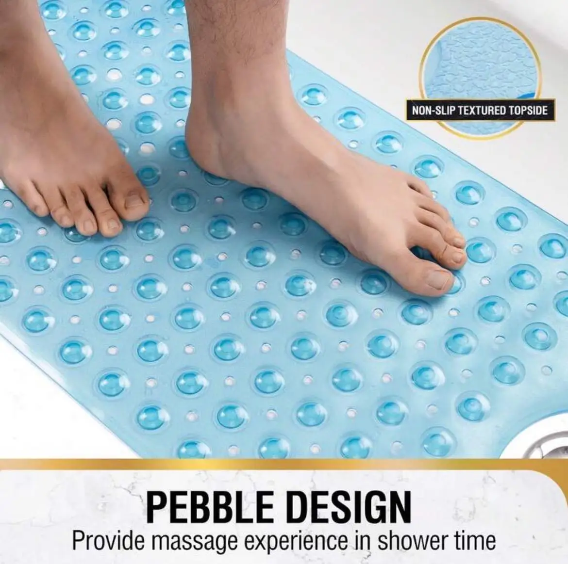 Extra Long Non Slip Bath Mat 40x16 Inch,Dense Suction Cups Secure Mat Firmly On Tub And Shower Surfaces,Well Distributed Drain Holes Speed Up Water Flow To Reduce Standing Water,Fully Machine Washable For Effortless Daily Cleaning