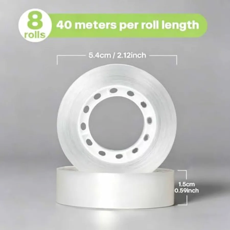 8 Rolls Transparent Tape for Office Home School Christmas Crafts Gift Packaging Invisible Tape Replacement Core