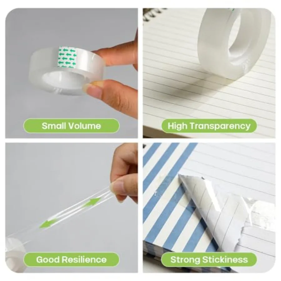 8 Rolls Transparent Tape for Office Home School Christmas Crafts Gift Packaging Invisible Tape Replacement Core
