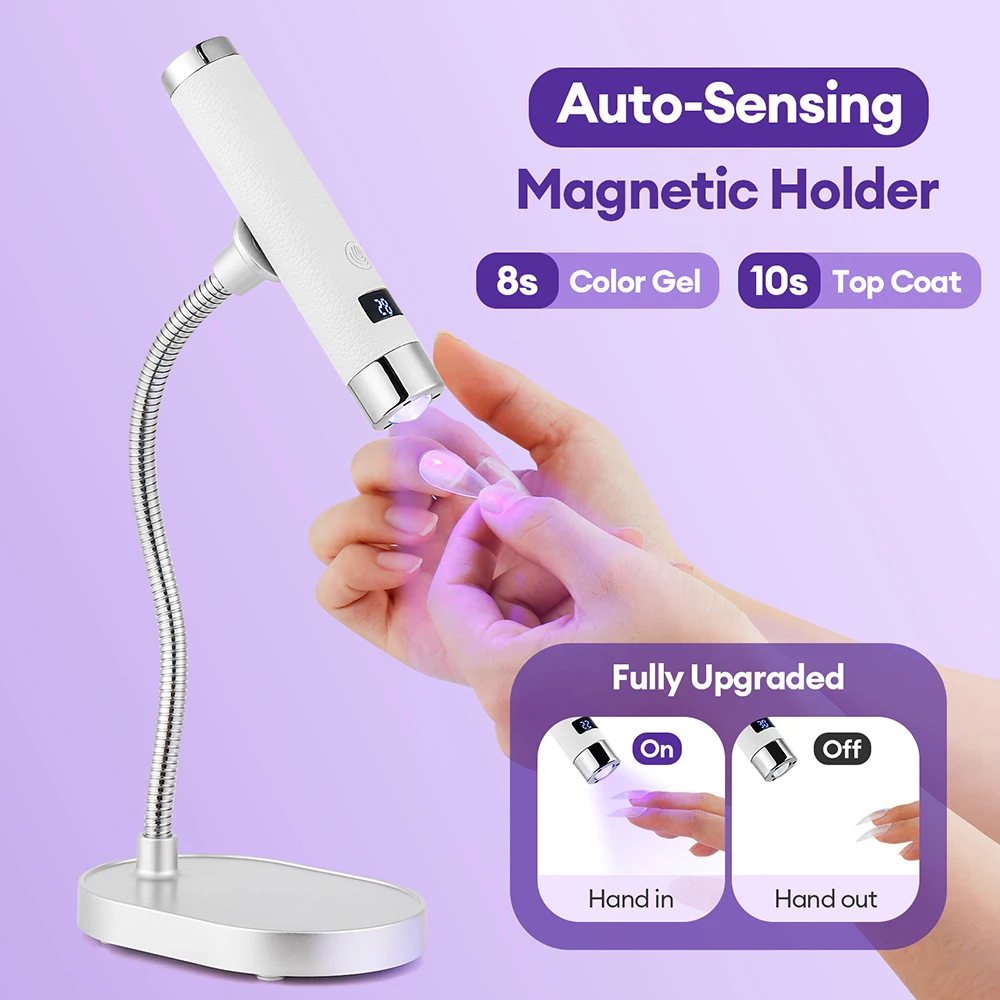 Wireless Rechargeable UV LED Nail Lamp Flexible Hose Auto Touch Sensor Dual Mode Handheld Desktop Gel Nail Curing Dryer UV LED Light Pen Portable Nail Art Salon Tool