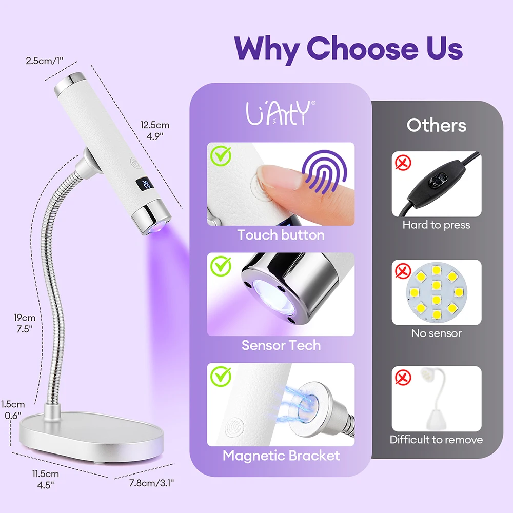 Wireless Rechargeable UV LED Nail Lamp Flexible Hose Auto Touch Sensor Dual Mode Handheld Desktop Gel Nail Curing Dryer UV LED Light Pen Portable Nail Art Salon Tool