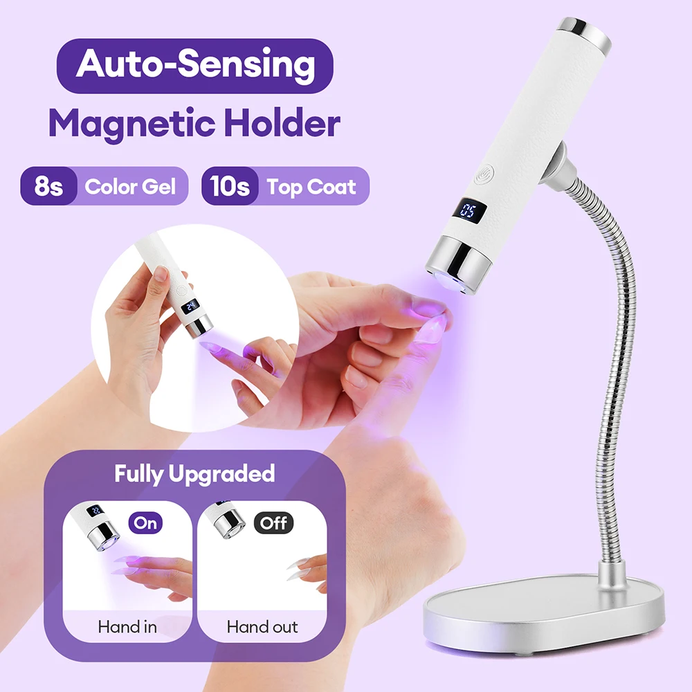 Wireless Rechargeable UV LED Nail Lamp Flexible Hose Auto Touch Sensor Dual Mode Handheld Desktop Gel Nail Curing Dryer UV LED Light Pen Portable Nail Art Salon Tool