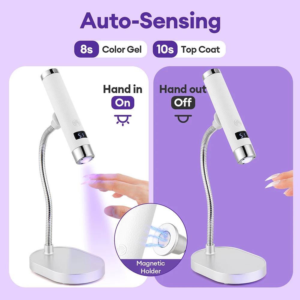Wireless Rechargeable UV LED Nail Lamp Flexible Hose Auto Touch Sensor Dual Mode Handheld Desktop Gel Nail Curing Dryer UV LED Light Pen Portable Nail Art Salon Tool