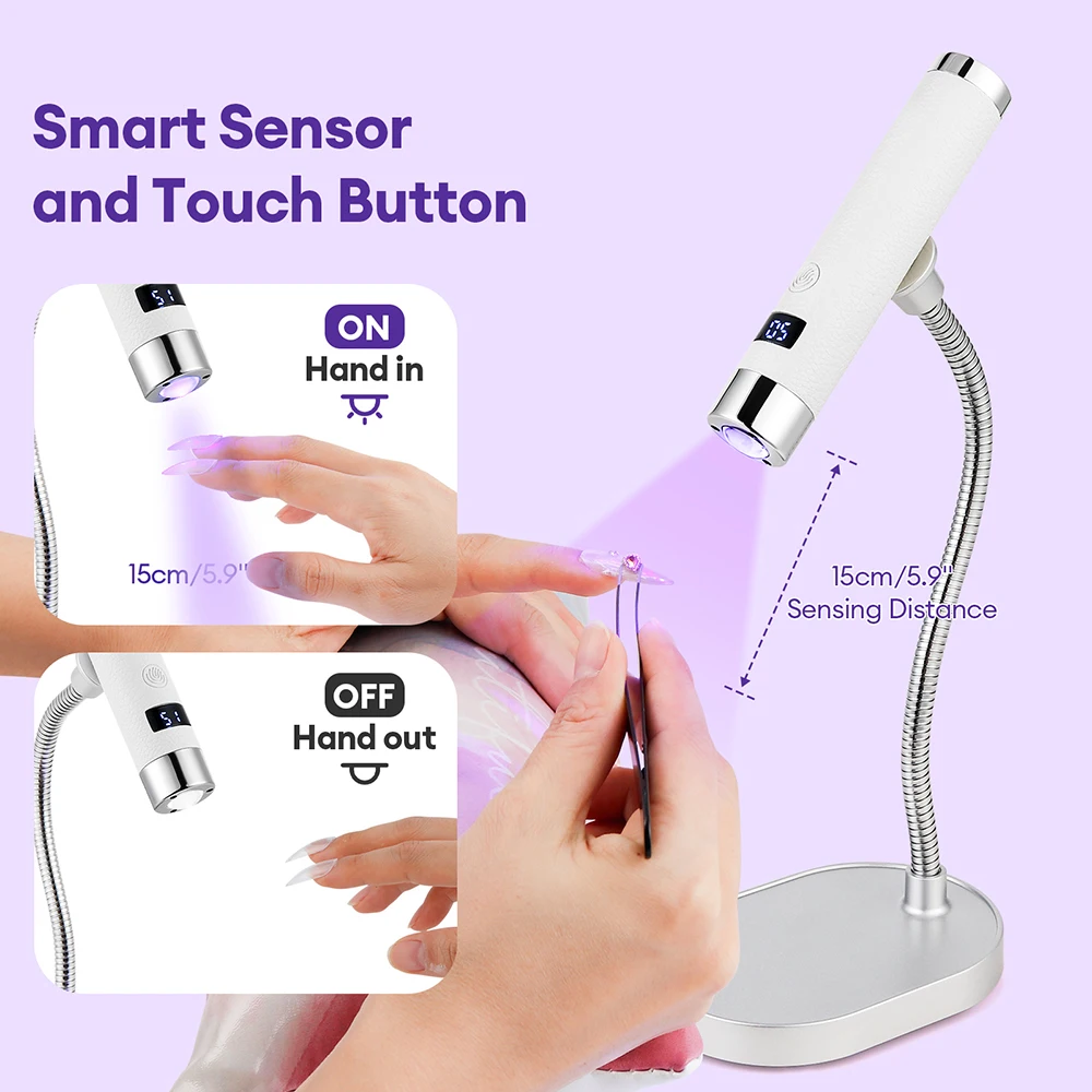 Wireless Rechargeable UV LED Nail Lamp Flexible Hose Auto Touch Sensor Dual Mode Handheld Desktop Gel Nail Curing Dryer UV LED Light Pen Portable Nail Art Salon Tool