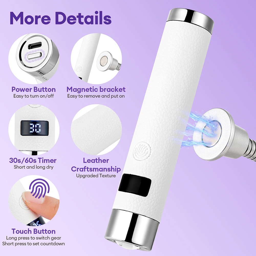 Wireless Rechargeable UV LED Nail Lamp Flexible Hose Auto Touch Sensor Dual Mode Handheld Desktop Gel Nail Curing Dryer UV LED Light Pen Portable Nail Art Salon Tool