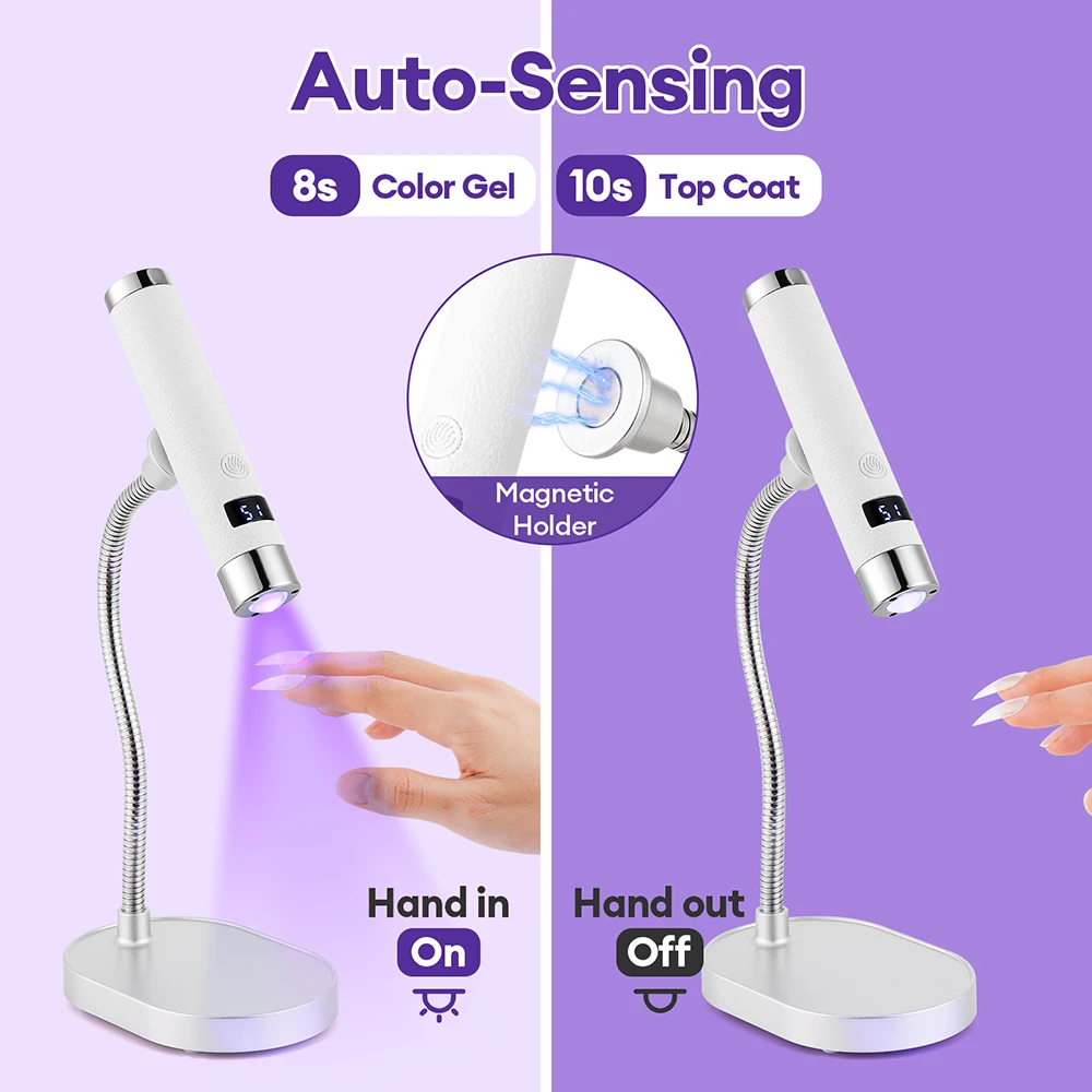 Wireless Rechargeable UV LED Nail Lamp Flexible Hose Auto Touch Sensor Dual Mode Handheld Desktop Gel Nail Curing Dryer UV LED Light Pen Portable Nail Art Salon Tool