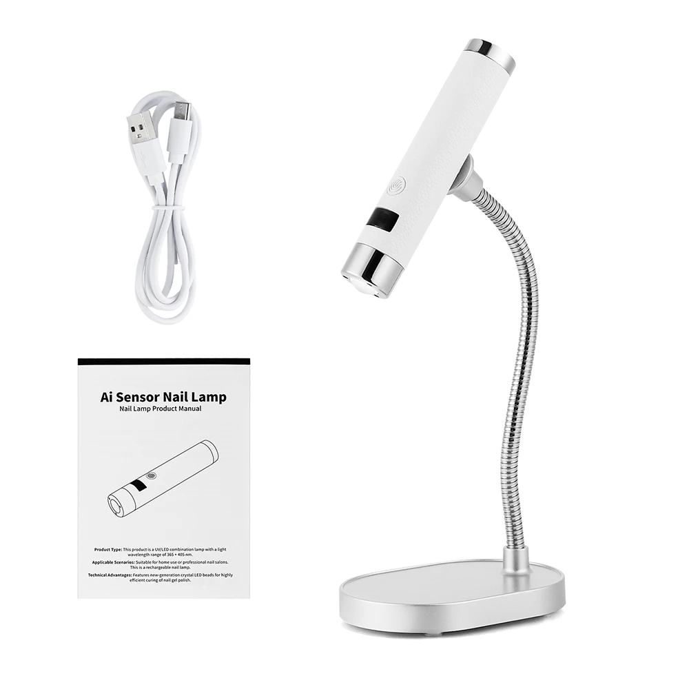 Wireless Rechargeable UV LED Nail Lamp Flexible Hose Auto Touch Sensor Dual Mode Handheld Desktop Gel Nail Curing Dryer UV LED Light Pen Portable Nail Art Salon Tool