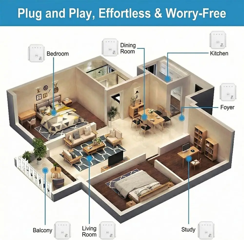 1PCS New Upgraded WIFI Wireless Signal Booster Range Repeater 300Mbps 2.4GHz Stable Wall-Penetrating Network Coverage Mini WiFi Amplifier Signal Extender With Repeater AP Mode Ethernet Port