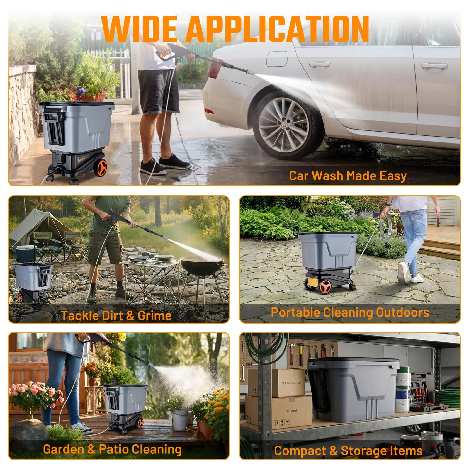 Electric High Pressure Washer, 2000PSI Cordless Pressure Washer with 3 Modes of Water Supply, 0°-180° Swivel Joint, 7.2 Gallon Tank & Wheels for Car/Fences/Driveway/Home/Patio Cleaning