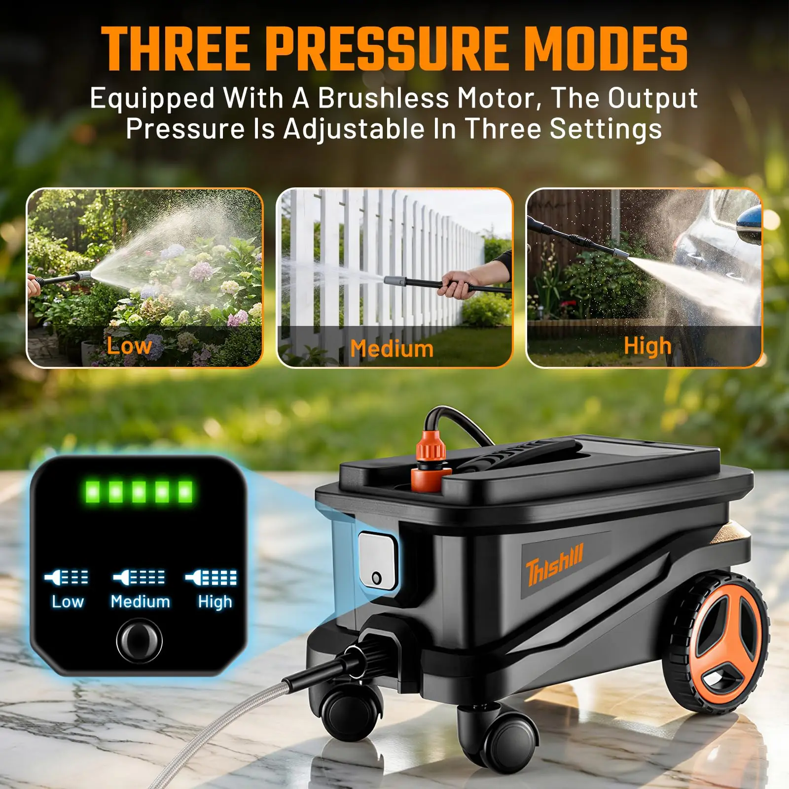 Electric High Pressure Washer, 2000PSI Cordless Pressure Washer with 3 Modes of Water Supply, 0°-180° Swivel Joint, 7.2 Gallon Tank & Wheels for Car/Fences/Driveway/Home/Patio Cleaning