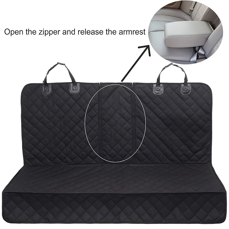53in Waterproof Diamond Quilted Back Seat Dog Cover, Split Design Rear Bench Pet Car Seat Protector with Secure Hanging Straps, Anti-Scratch Stain Resistant Car Seat Cover for Messy Pets, Drooling Kids & Most Sedan Vehicles