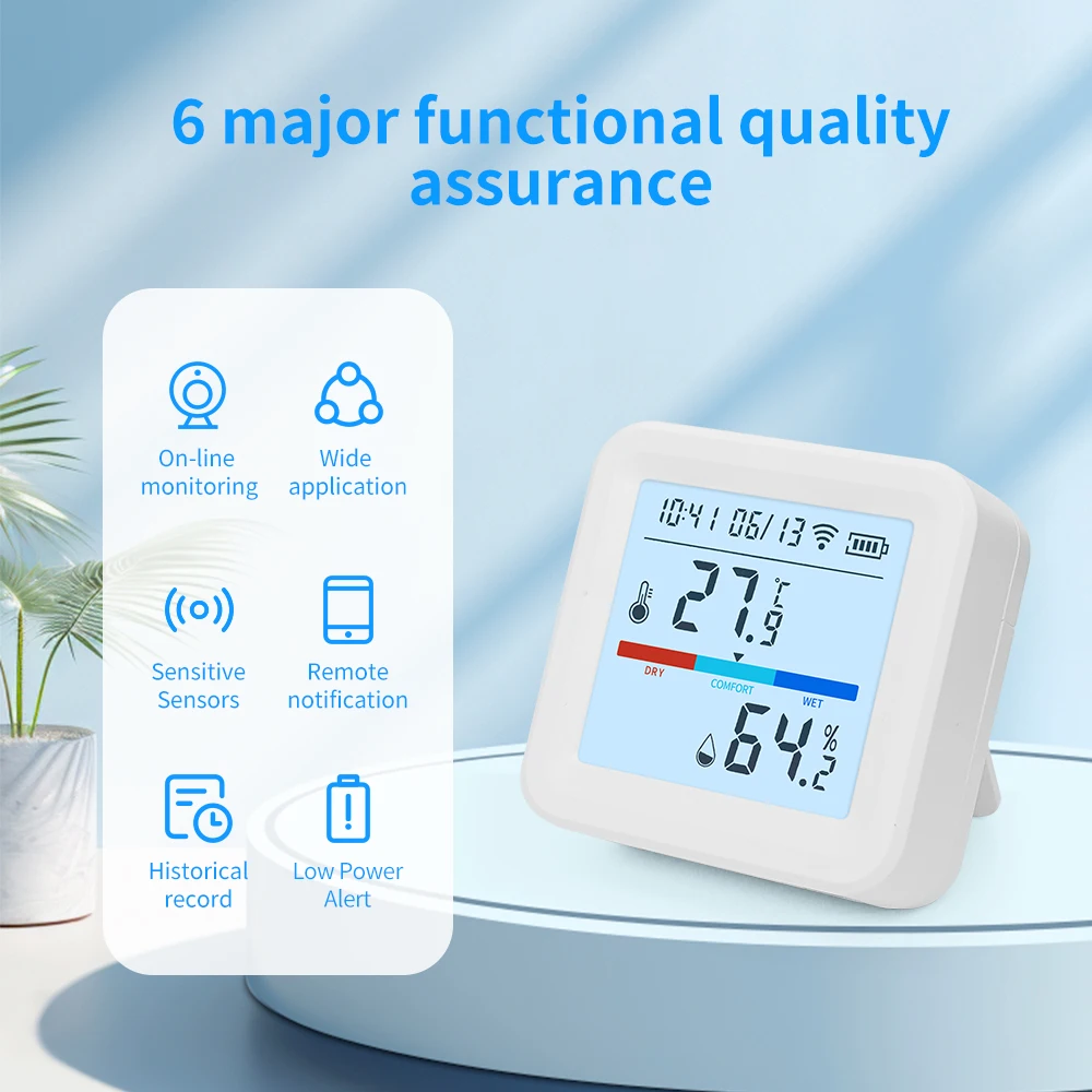 YFK Tuya WiFi Temperature Humidity Sensor, Smart LCD Hygrometer Thermometer with APP Remote Monitor Alert, Works with Alexa Google Home for Smart Home Automation