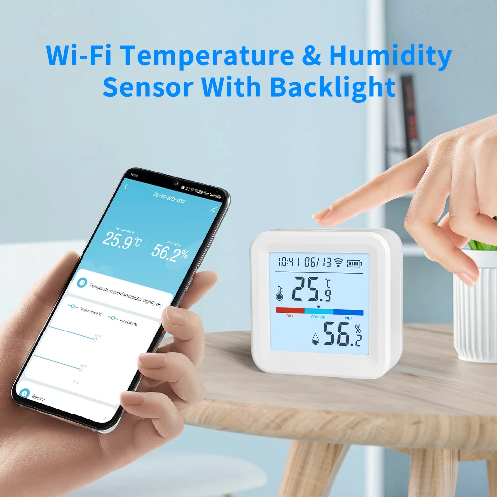 YFK Tuya WiFi Temperature Humidity Sensor, Smart LCD Hygrometer Thermometer with APP Remote Monitor Alert, Works with Alexa Google Home for Smart Home Automation