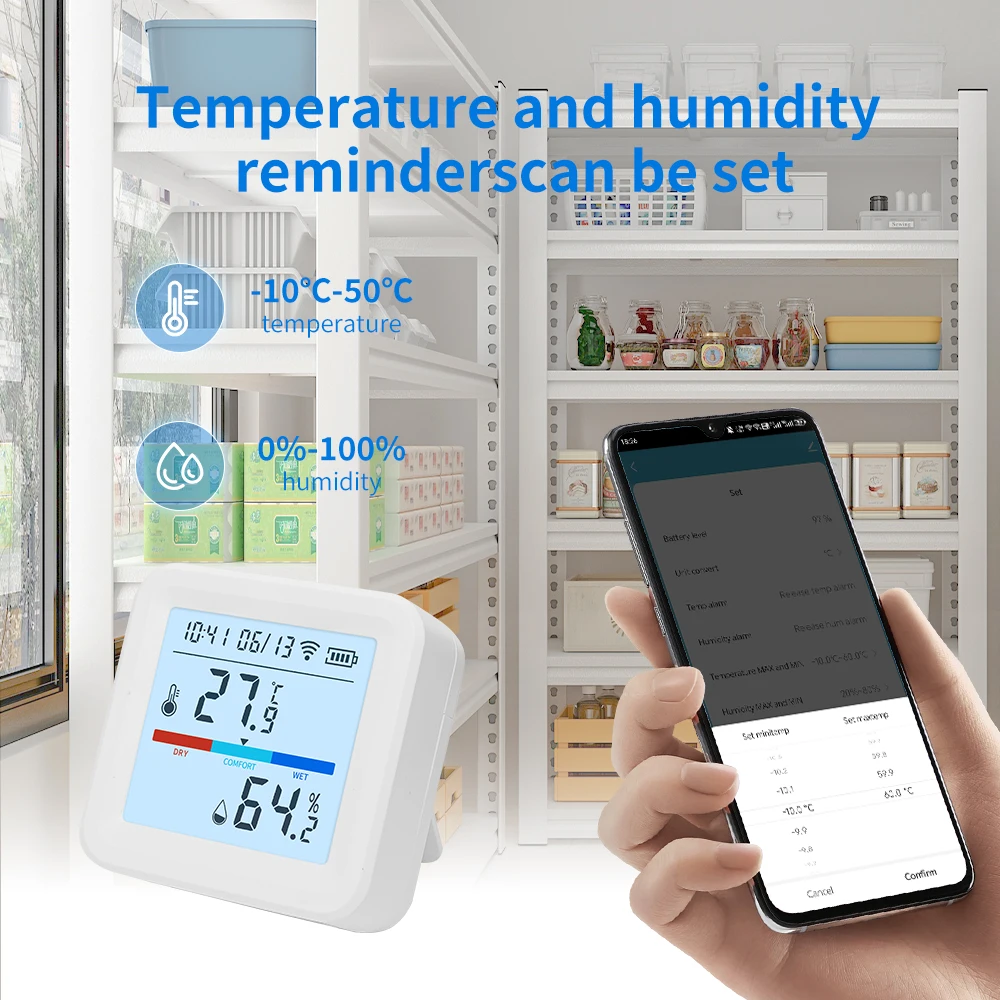 YFK Tuya WiFi Temperature Humidity Sensor, Smart LCD Hygrometer Thermometer with APP Remote Monitor Alert, Works with Alexa Google Home for Smart Home Automation