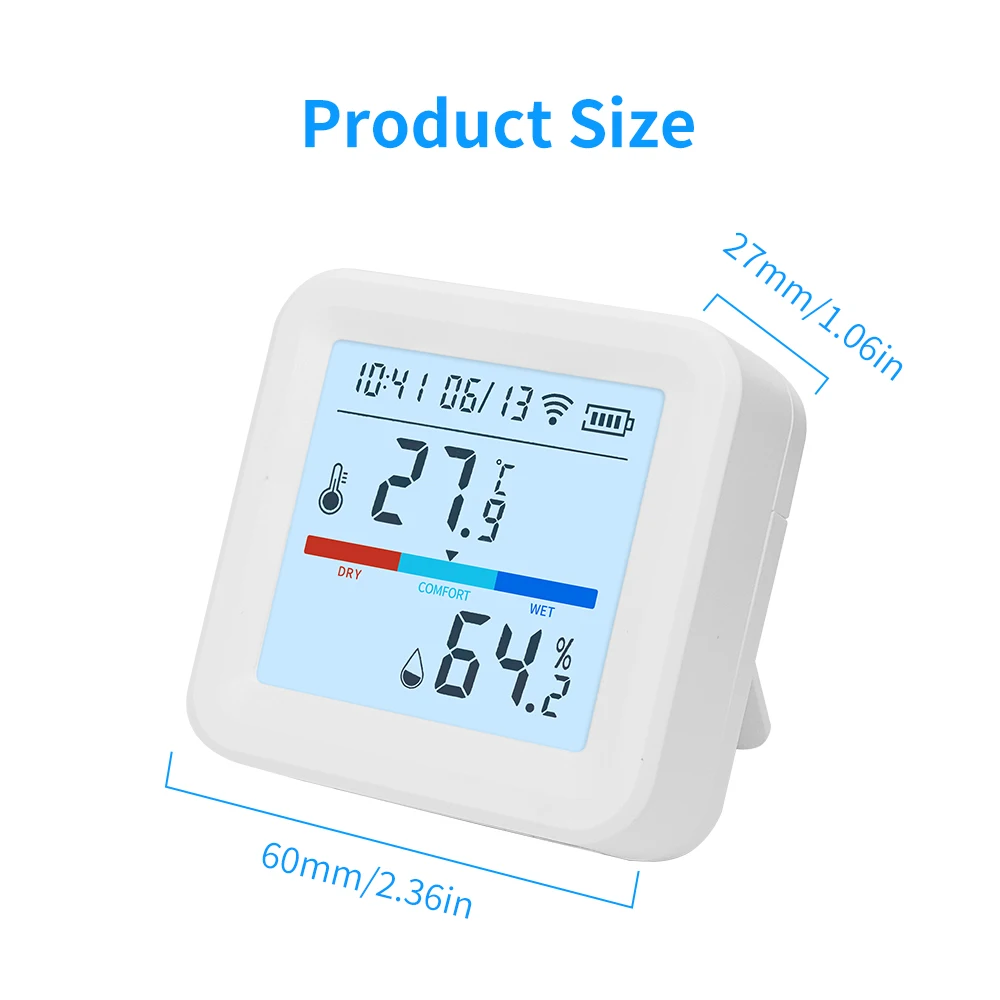 YFK Tuya WiFi Temperature Humidity Sensor, Smart LCD Hygrometer Thermometer with APP Remote Monitor Alert, Works with Alexa Google Home for Smart Home Automation