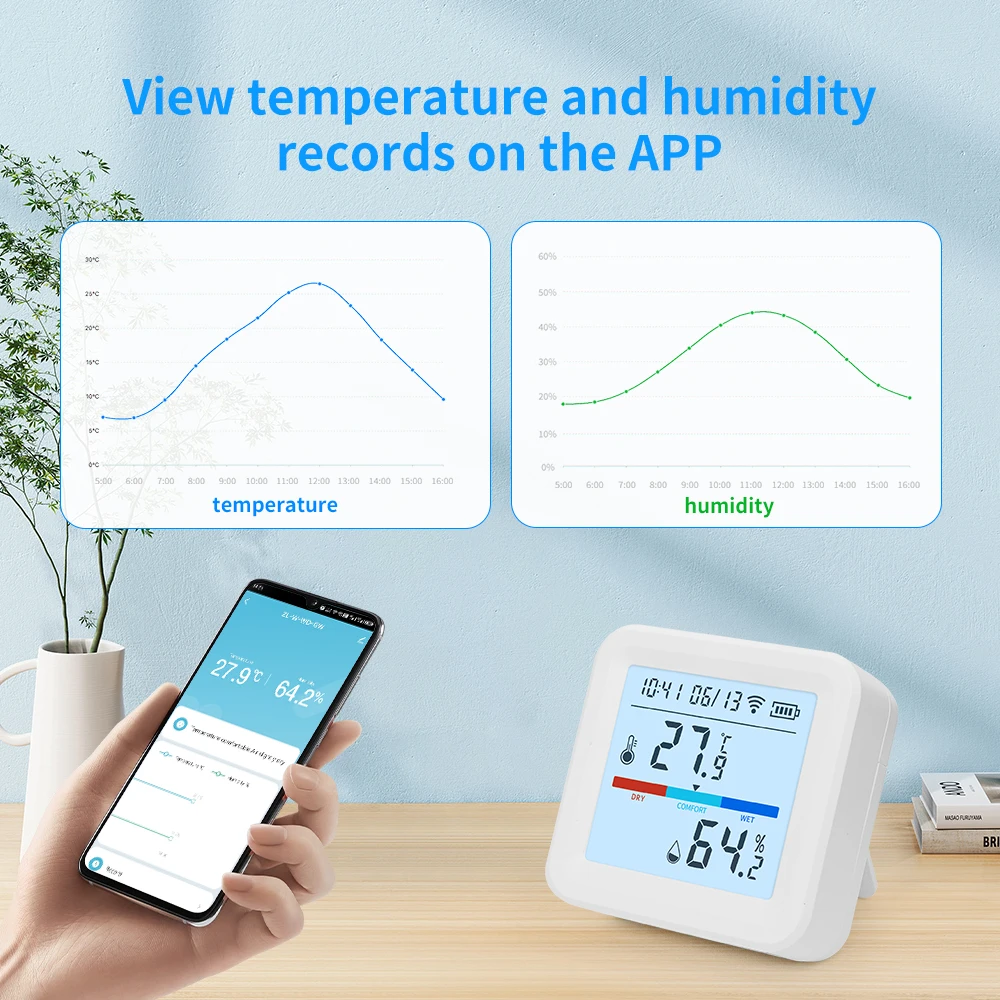 YFK Tuya WiFi Temperature Humidity Sensor, Smart LCD Hygrometer Thermometer with APP Remote Monitor Alert, Works with Alexa Google Home for Smart Home Automation