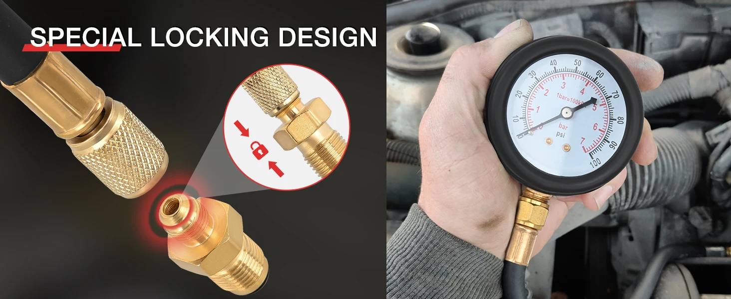 Nilight Fuel Pressure Gauge Tester Kit, 0-100 PSI Fuel Injection Pump Pressure Gauge Petrol Engine Diagnostic Tester for Car Truck Motorcycle SUV ATV RV, 9PCS