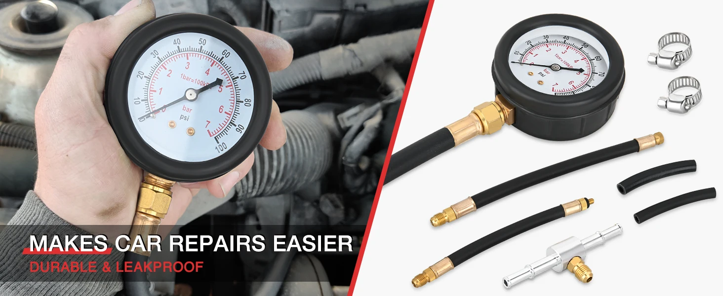 Nilight Fuel Pressure Gauge Tester Kit, 0-100 PSI Fuel Injection Pump Pressure Gauge Petrol Engine Diagnostic Tester for Car Truck Motorcycle SUV ATV RV, 9PCS