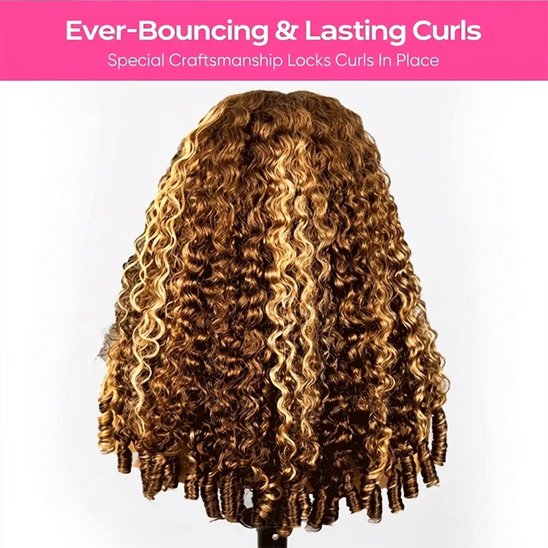 12A 220% Density P4/27 Honey Blonde Burmese Curly Half Wig Human Hair 38 Inch Glueless 3 In 1 Natural Style Seamless Flip Over Drawstring Headband Wigs Clip Beginner Friendly Wig Wear And Go With Drawstring Quick Install For Women Promotional Sale