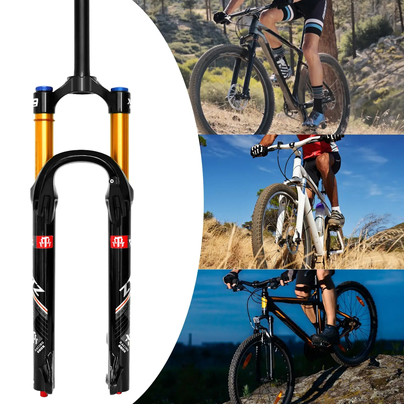 26/27.5/29 Inch MTB Air Suspension Fork 34mm Stanchions 140mm Travel Rebound Adjustment Straight Steerer 9x100mm QR Manual Lockout Mountain Bike Front Fork for XC AM