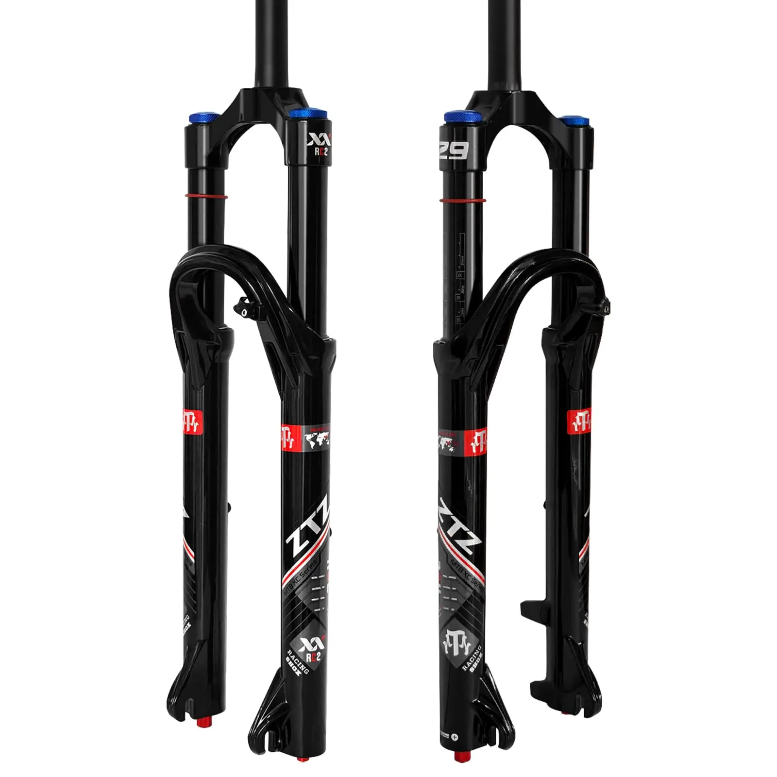 26/27.5/29 Inch MTB Air Suspension Fork 34mm Stanchions 140mm Travel Rebound Adjustment Straight Steerer 9x100mm QR Manual Lockout Mountain Bike Front Fork for XC AM