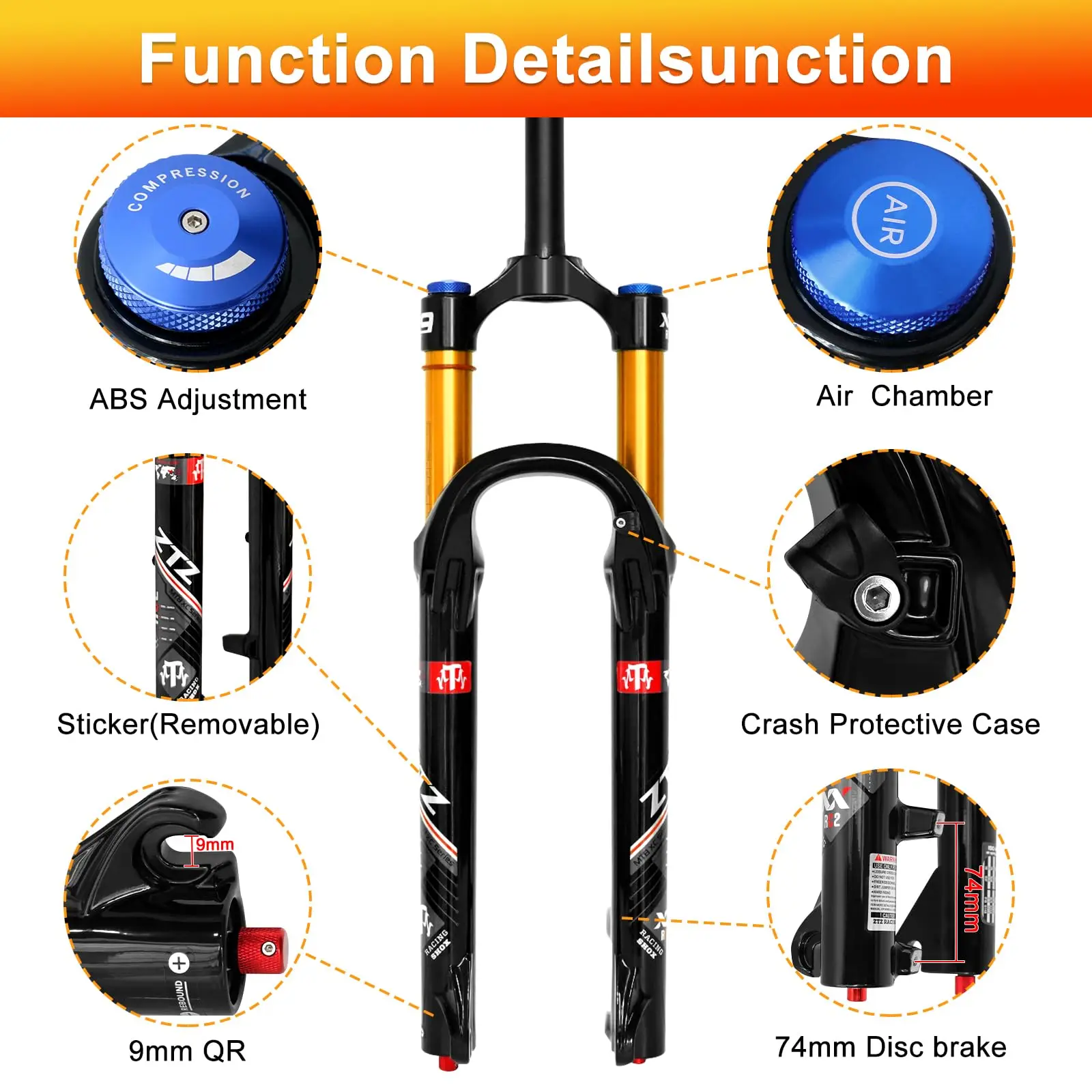 26/27.5/29 Inch MTB Air Suspension Fork 34mm Stanchions 140mm Travel Rebound Adjustment Straight Steerer 9x100mm QR Manual Lockout Mountain Bike Front Fork for XC AM