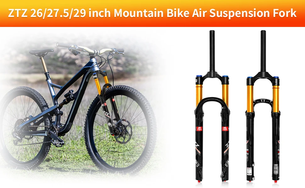26/27.5/29 Inch MTB Air Suspension Fork 34mm Stanchions 140mm Travel Rebound Adjustment Straight Steerer 9x100mm QR Manual Lockout Mountain Bike Front Fork for XC AM