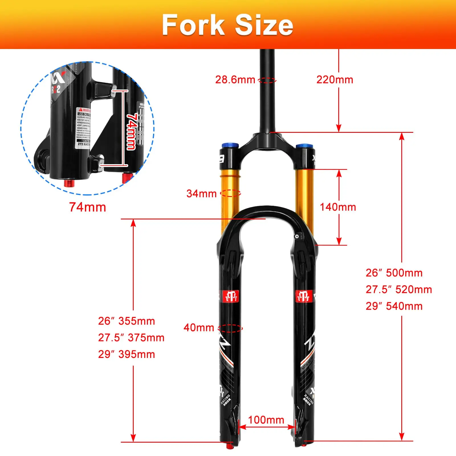 26/27.5/29 Inch MTB Air Suspension Fork 34mm Stanchions 140mm Travel Rebound Adjustment Straight Steerer 9x100mm QR Manual Lockout Mountain Bike Front Fork for XC AM