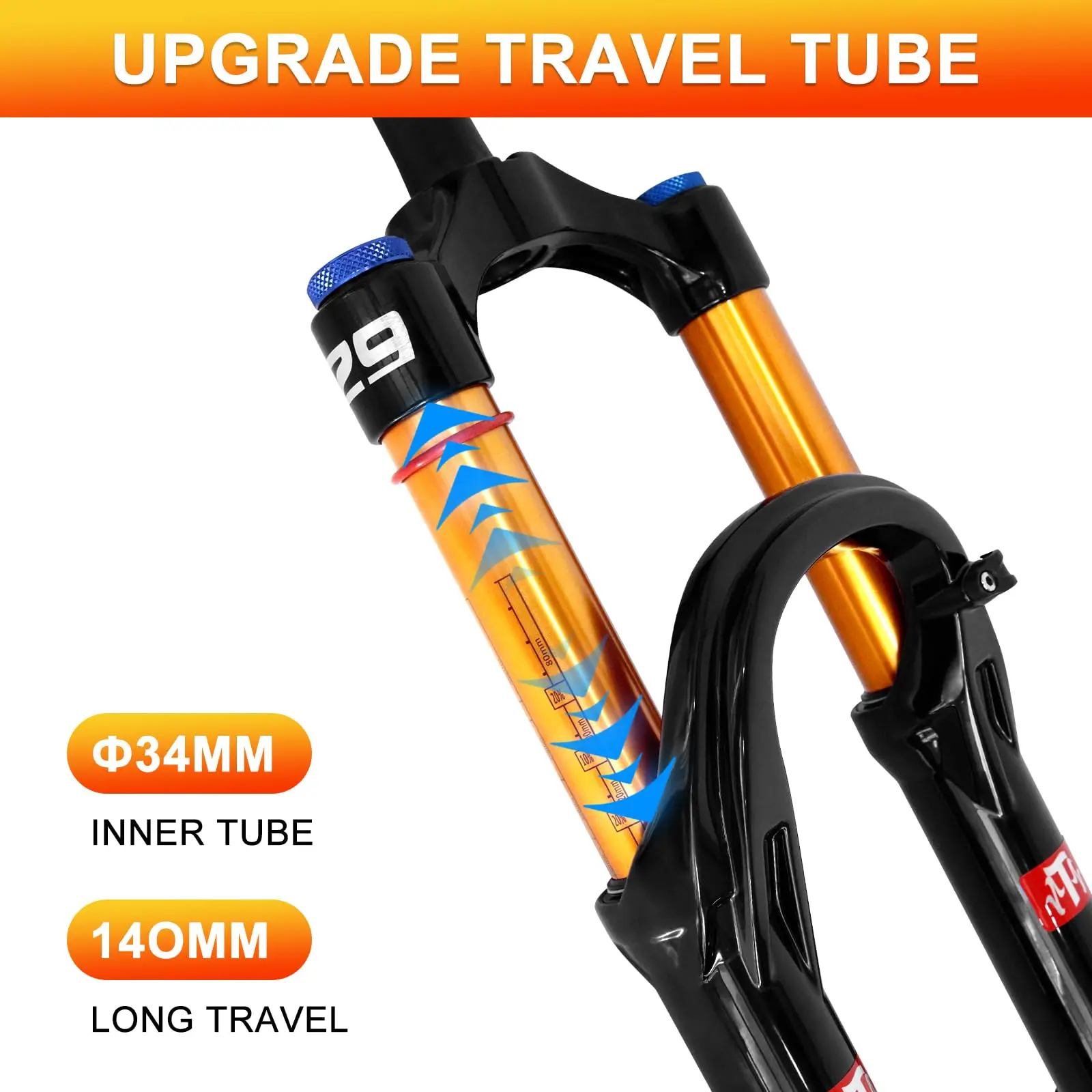 26/27.5/29 Inch MTB Air Suspension Fork 34mm Stanchions 140mm Travel Rebound Adjustment Straight Steerer 9x100mm QR Manual Lockout Mountain Bike Front Fork for XC AM