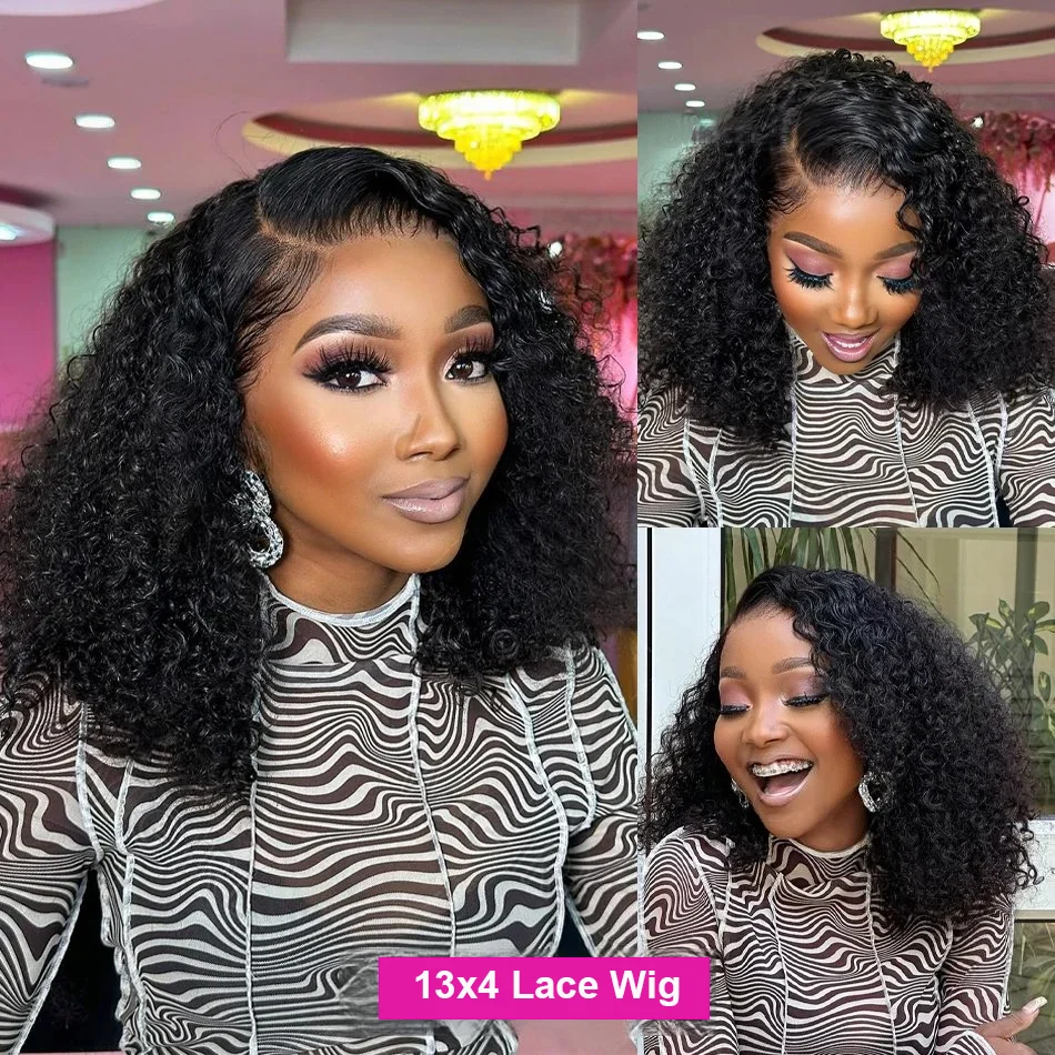 Bob Wig Human Hair 13x4 Transparent Lace Front Bob Wigs Super Double Drawn For Black Women Deep Wave Curly 100% Human Hair Wigs Pre Plucked Water Wave Bob Wigs