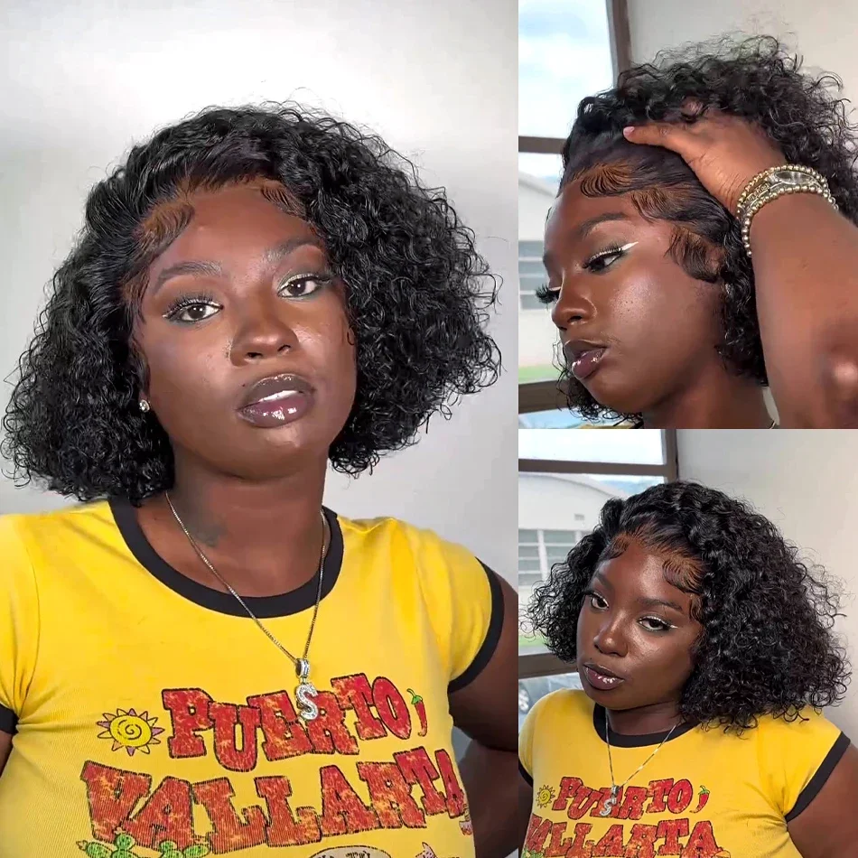 Bob Wig Human Hair 13x4 Transparent Lace Front Bob Wigs Super Double Drawn For Black Women Deep Wave Curly 100% Human Hair Wigs Pre Plucked Water Wave Bob Wigs