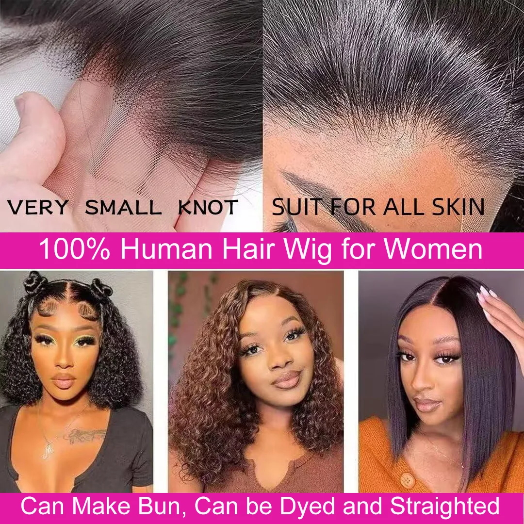 Bob Wig Human Hair 13x4 Transparent Lace Front Bob Wigs Super Double Drawn For Black Women Deep Wave Curly 100% Human Hair Wigs Pre Plucked Water Wave Bob Wigs