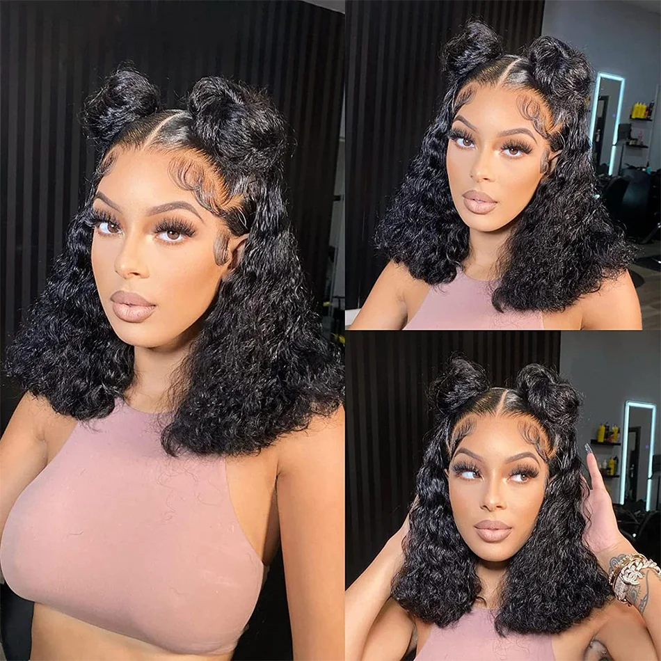 Bob Wig Human Hair 13x4 Transparent Lace Front Bob Wigs Super Double Drawn For Black Women Deep Wave Curly 100% Human Hair Wigs Pre Plucked Water Wave Bob Wigs