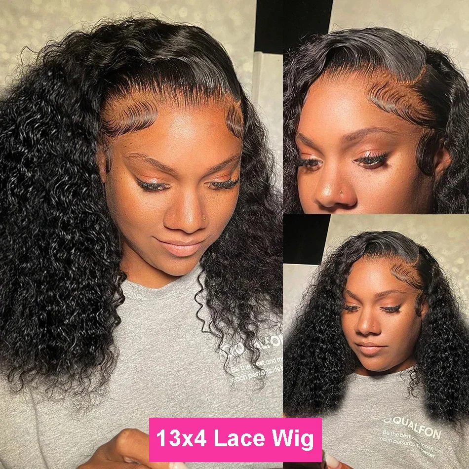 Bob Wig Human Hair 13x4 Transparent Lace Front Bob Wigs Super Double Drawn For Black Women Deep Wave Curly 100% Human Hair Wigs Pre Plucked Water Wave Bob Wigs