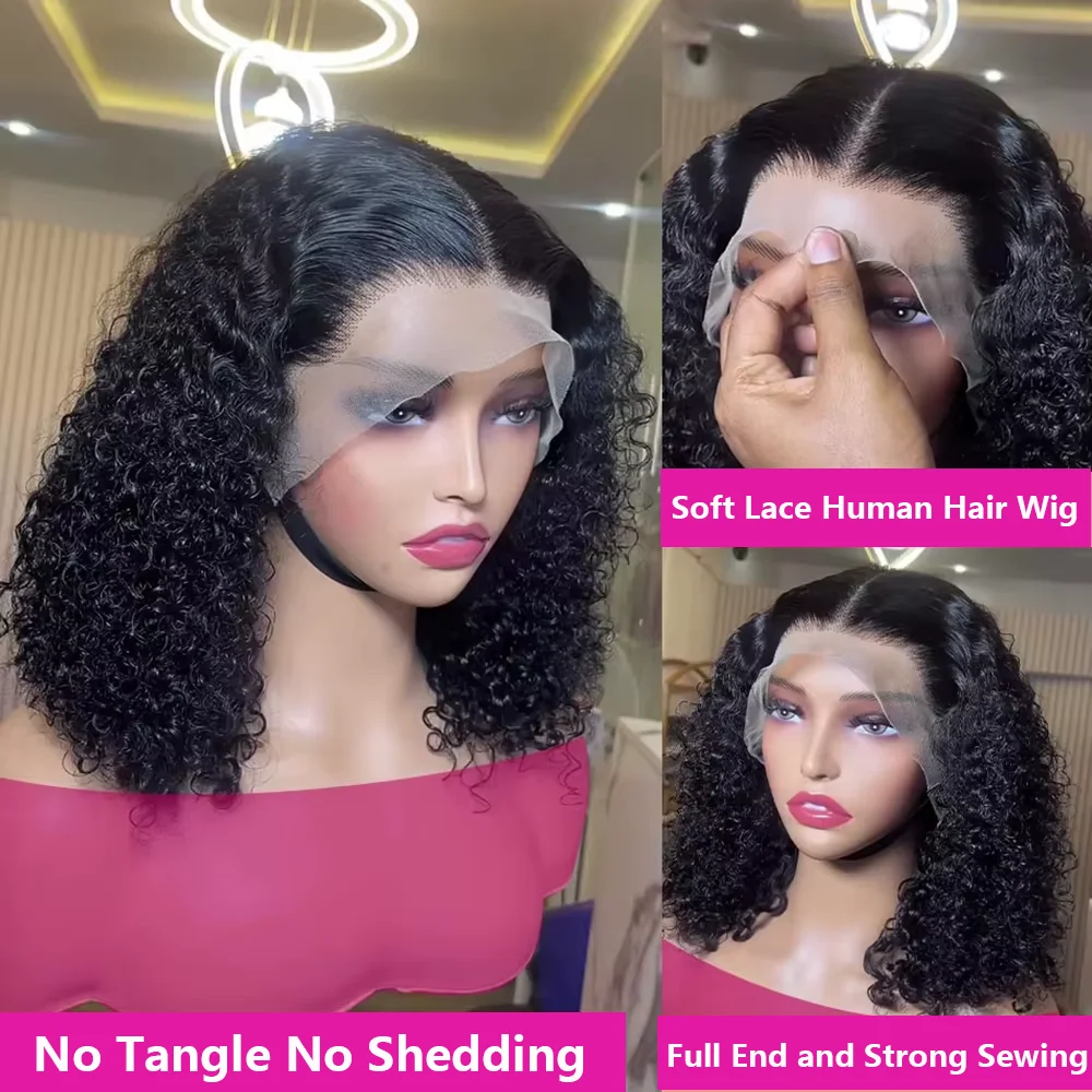 Bob Wig Human Hair 13x4 Transparent Lace Front Bob Wigs Super Double Drawn For Black Women Deep Wave Curly 100% Human Hair Wigs Pre Plucked Water Wave Bob Wigs