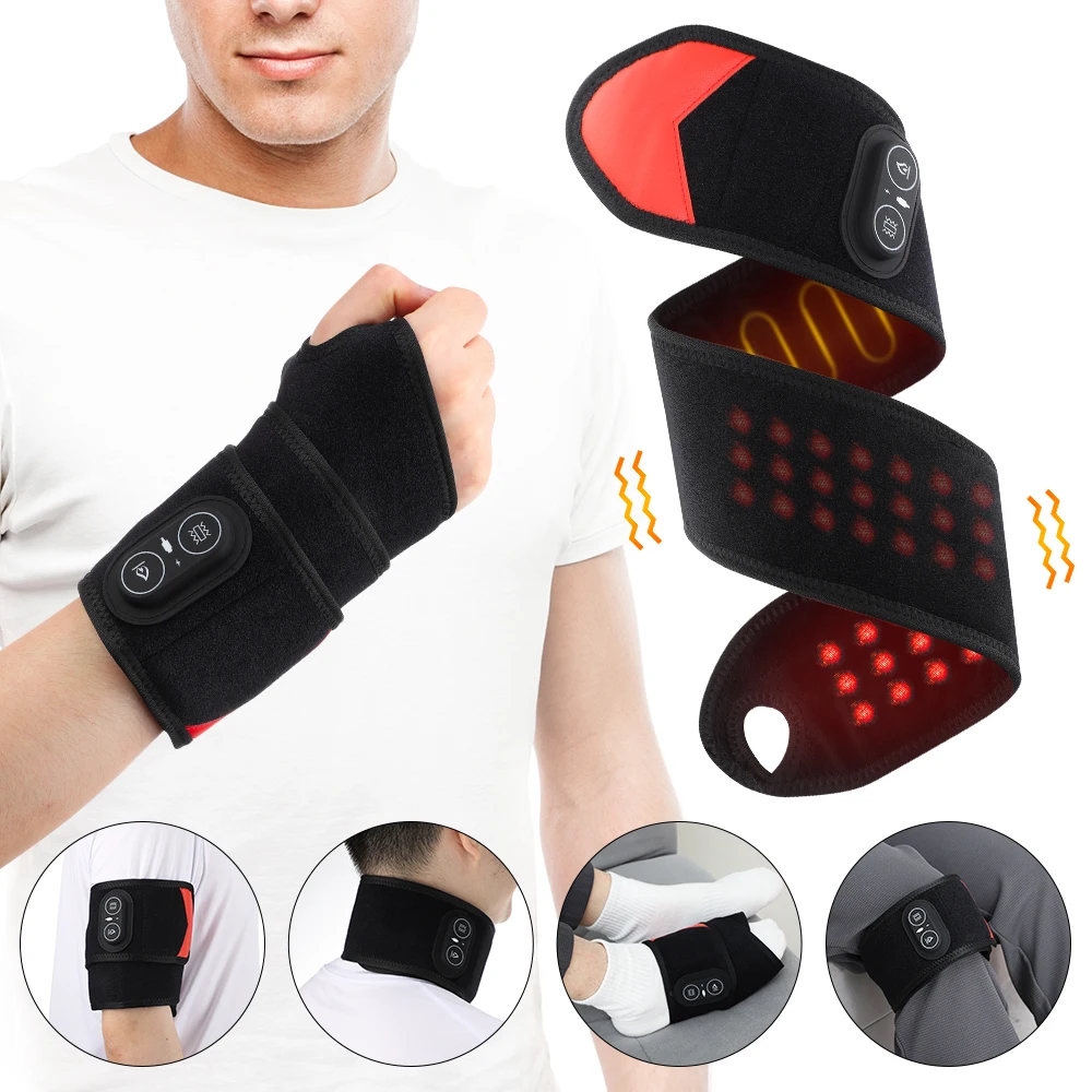 Electric Red Light Wrap Hand Wrist 660nm 850nm Heated Vibration Massager Cordless 3 Heat Knee Belt Hand Pad