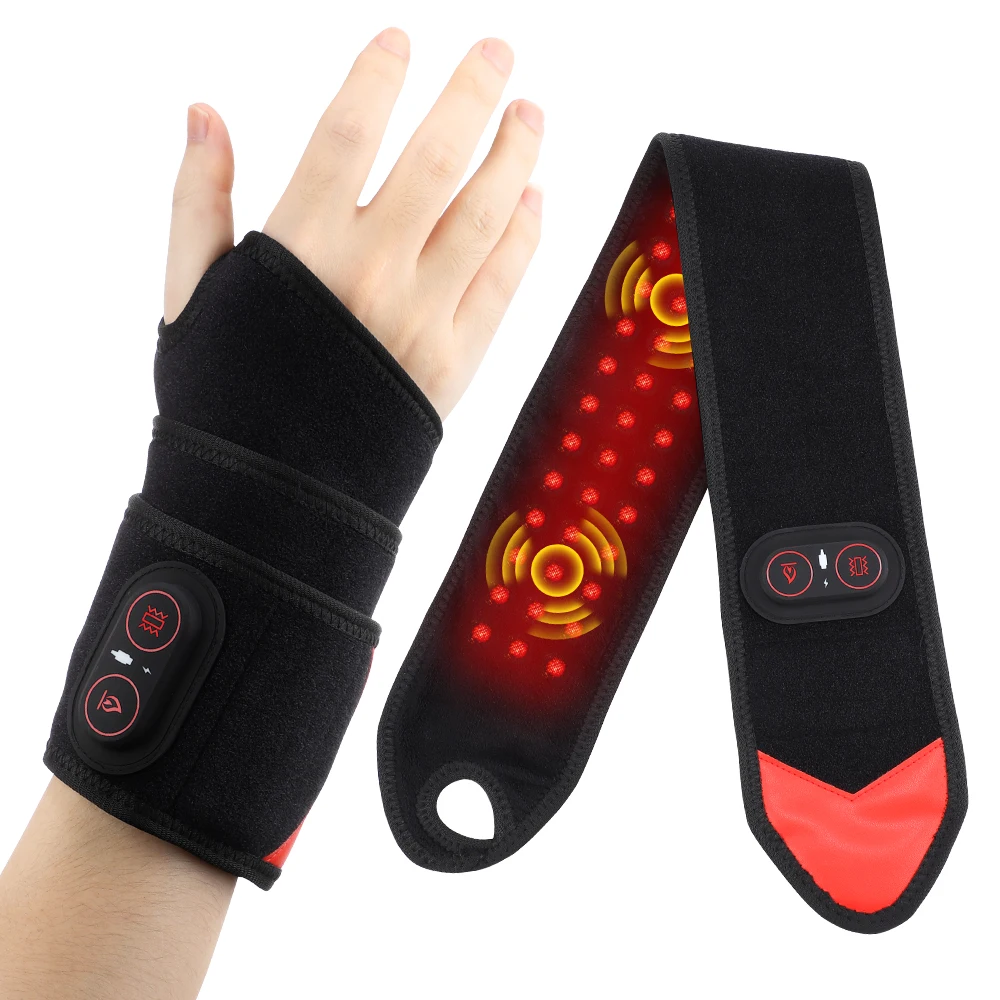 Electric Red Light Wrap Hand Wrist 660nm 850nm Heated Vibration Massager Cordless 3 Heat Knee Belt Hand Pad