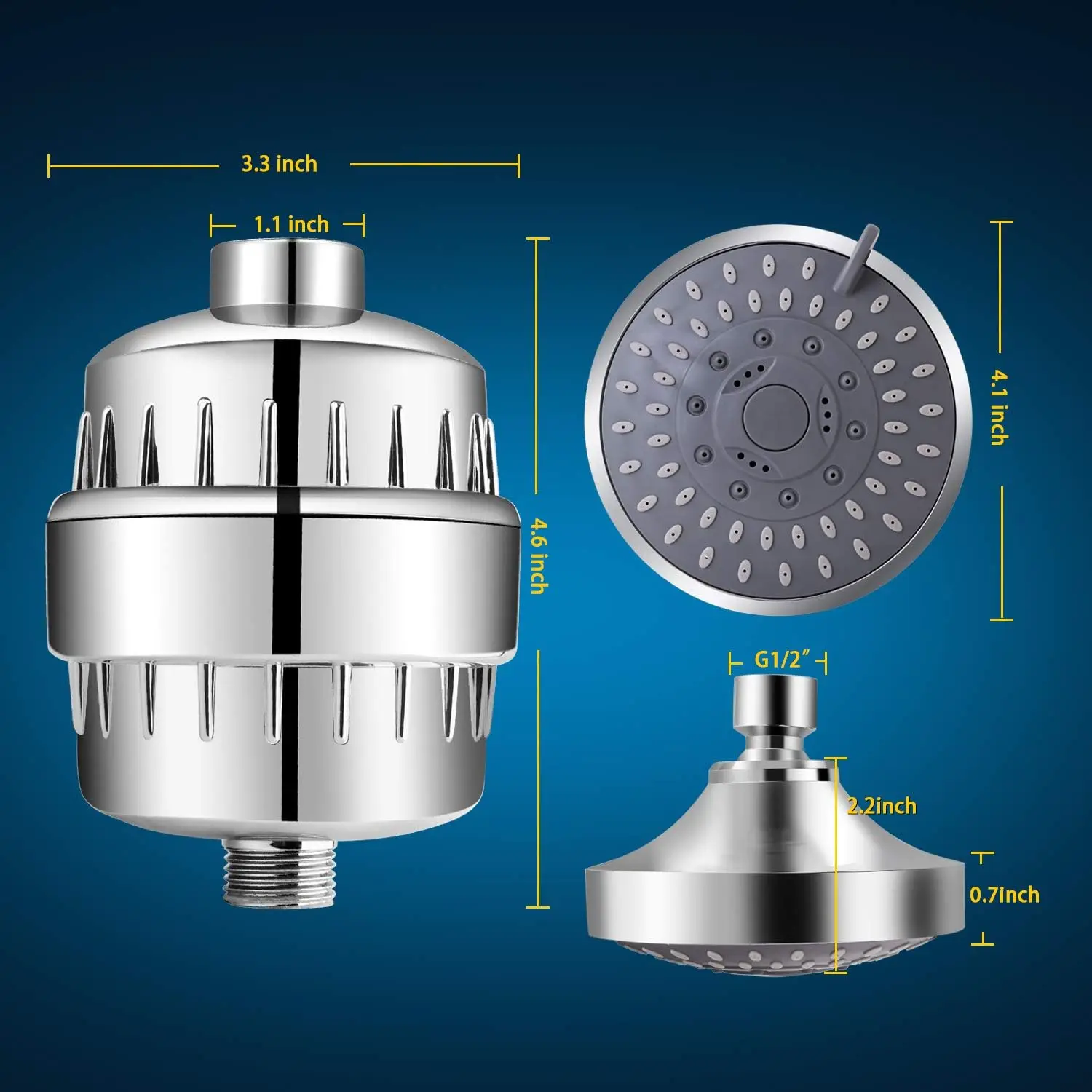 High Pressure 5-Setting Filtered Shower Head with Water Softener, Removes Chlorine & Heavy Metals