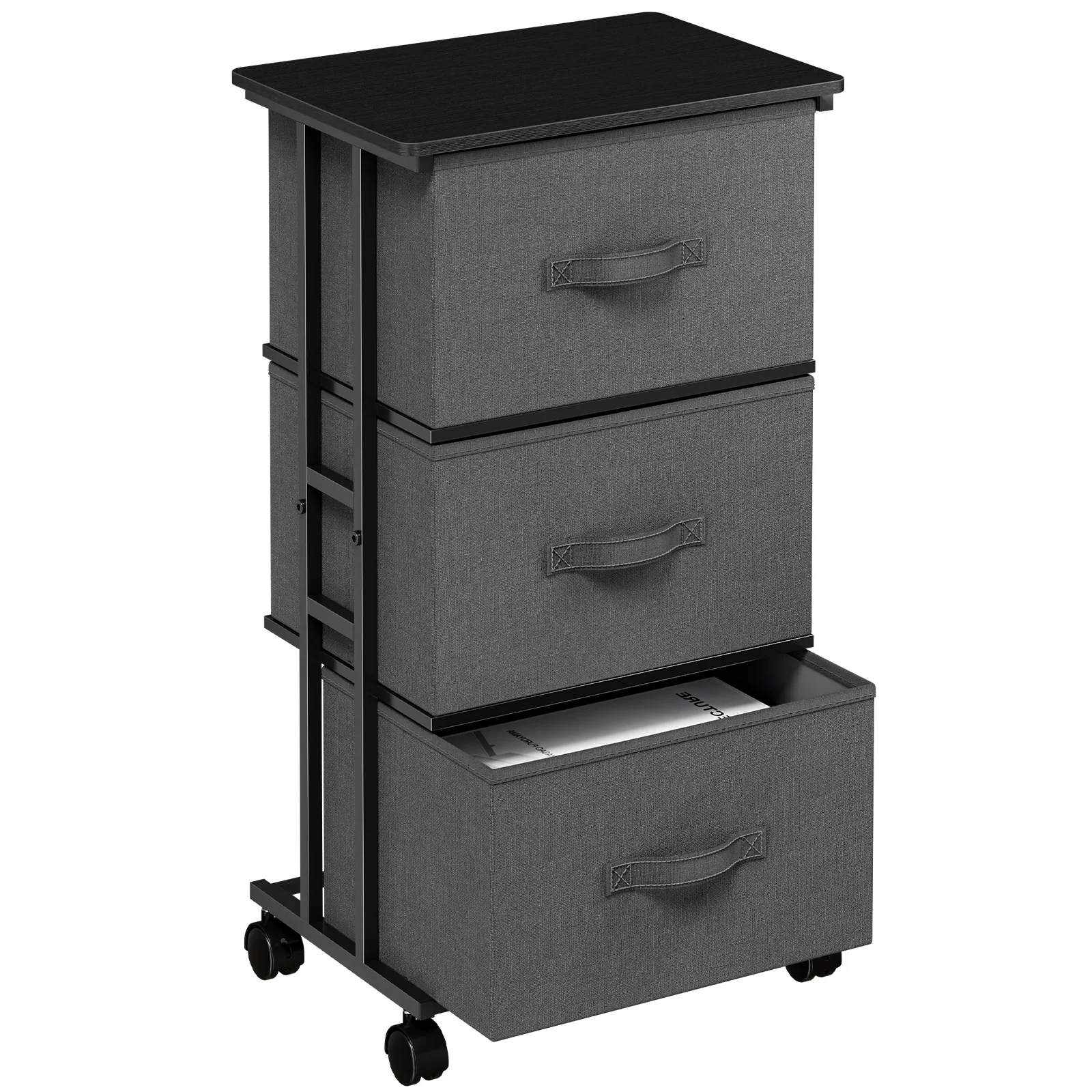 JHK 3 Drawers Dresser Storage Cabinet with Wheels Rolling Fabric Dresser Tower Storage Cabinet Organizer with Steel Frame for Closet Bedroom Entryway