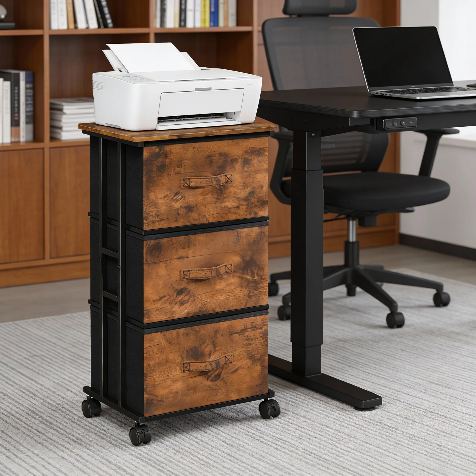 JHK 3 Drawers Dresser Storage Cabinet with Wheels Rolling Fabric Dresser Tower Storage Cabinet Organizer with Steel Frame for Closet Bedroom Entryway