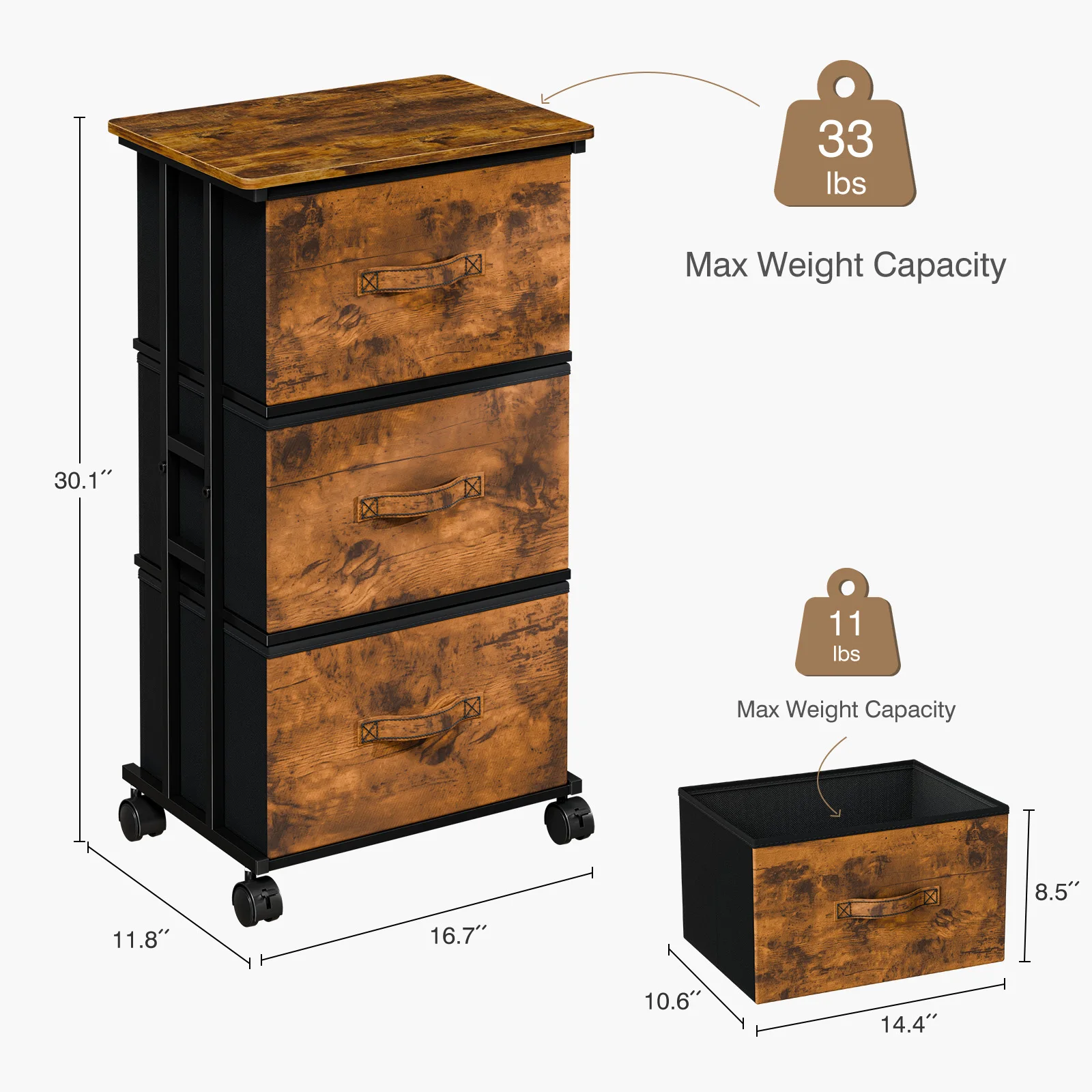 JHK 3 Drawers Dresser Storage Cabinet with Wheels Rolling Fabric Dresser Tower Storage Cabinet Organizer with Steel Frame for Closet Bedroom Entryway