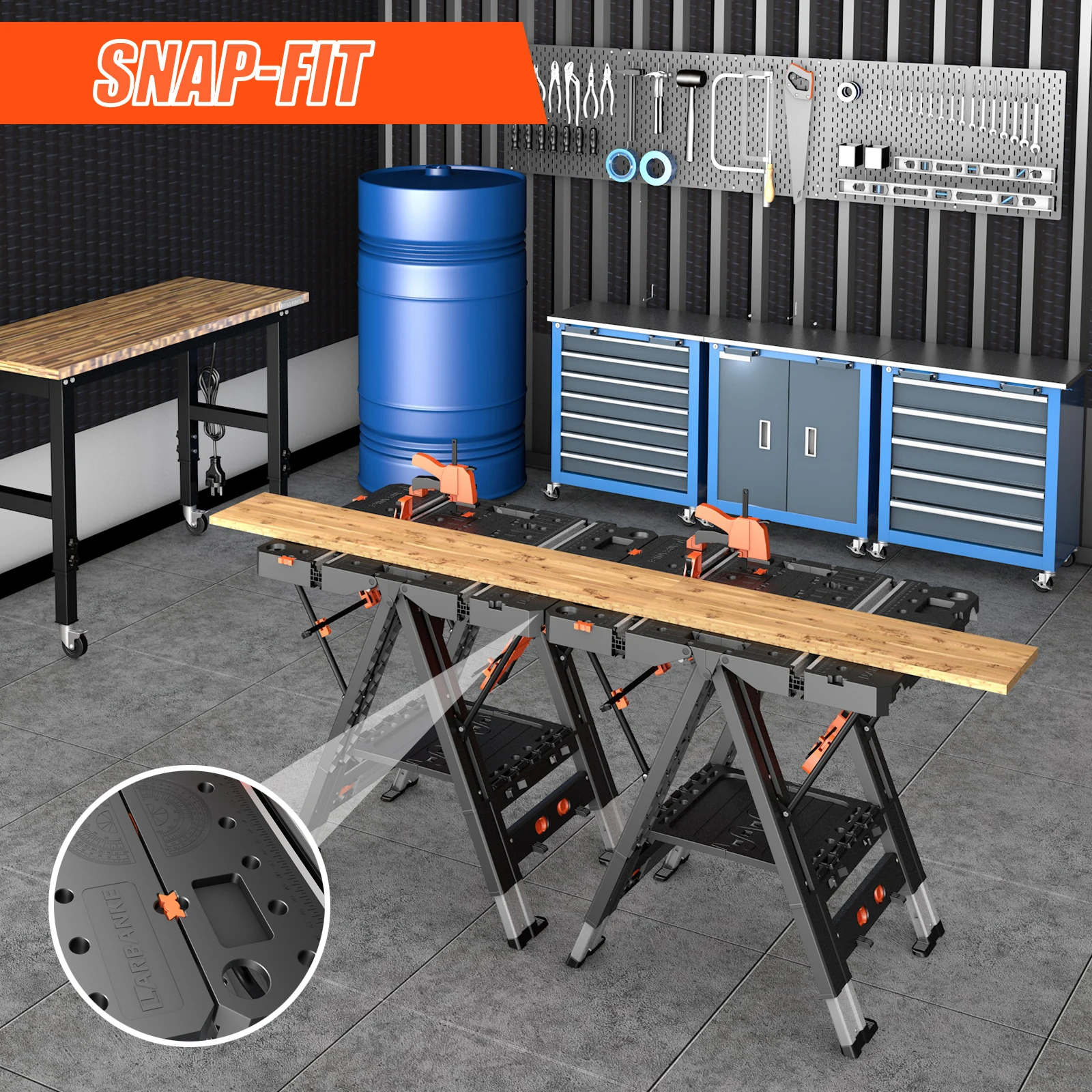 Folding Workbench, 2-in-1 Waterproof Portable Folding Work Table, 31' W × 25' D × 32' H Workbench, Height-Adjustable Work Table