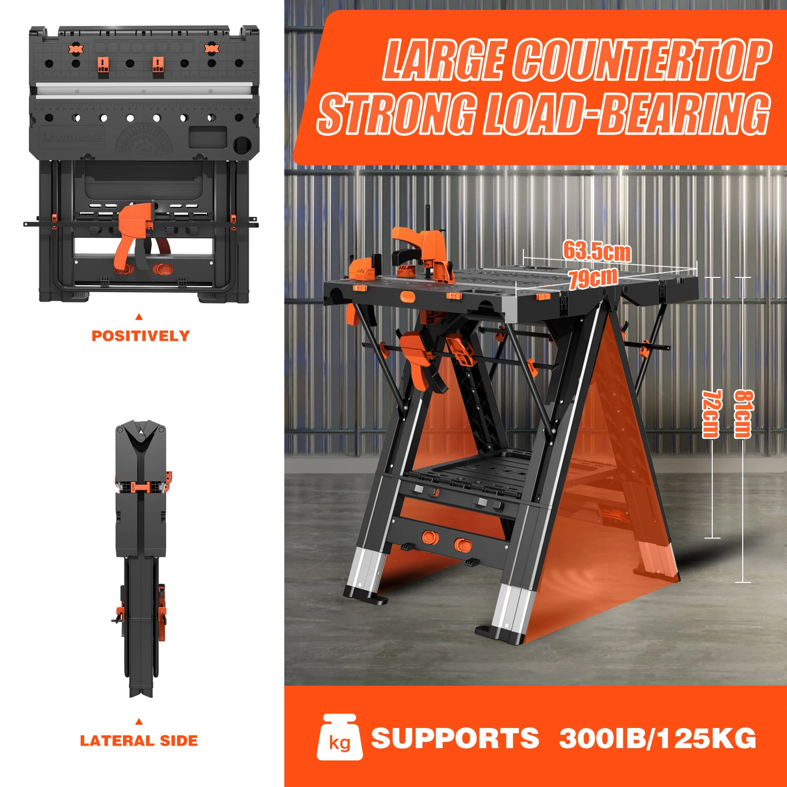 Folding Workbench, 2-in-1 Waterproof Portable Folding Work Table, 31' W × 25' D × 32' H Workbench, Height-Adjustable Work Table