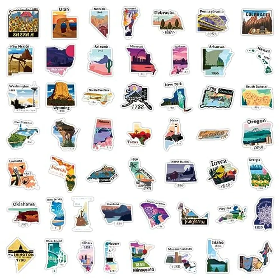 51Pcs United States Stickers, Travel USA Waterproof Vinyl Stickers for Water Bottles Laptop Computer Phone Scrapbook, Sticker G
