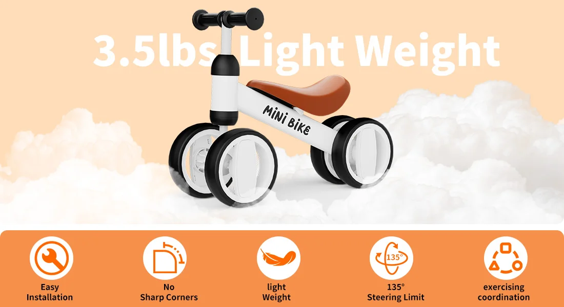 Baby Balance Bike for 1 Year Old Boys Girls, Toddler Bike 12-18 Months, Adjustable Seat, No Pedal Infant 4 Wheels Bicycle, First Riding Experience