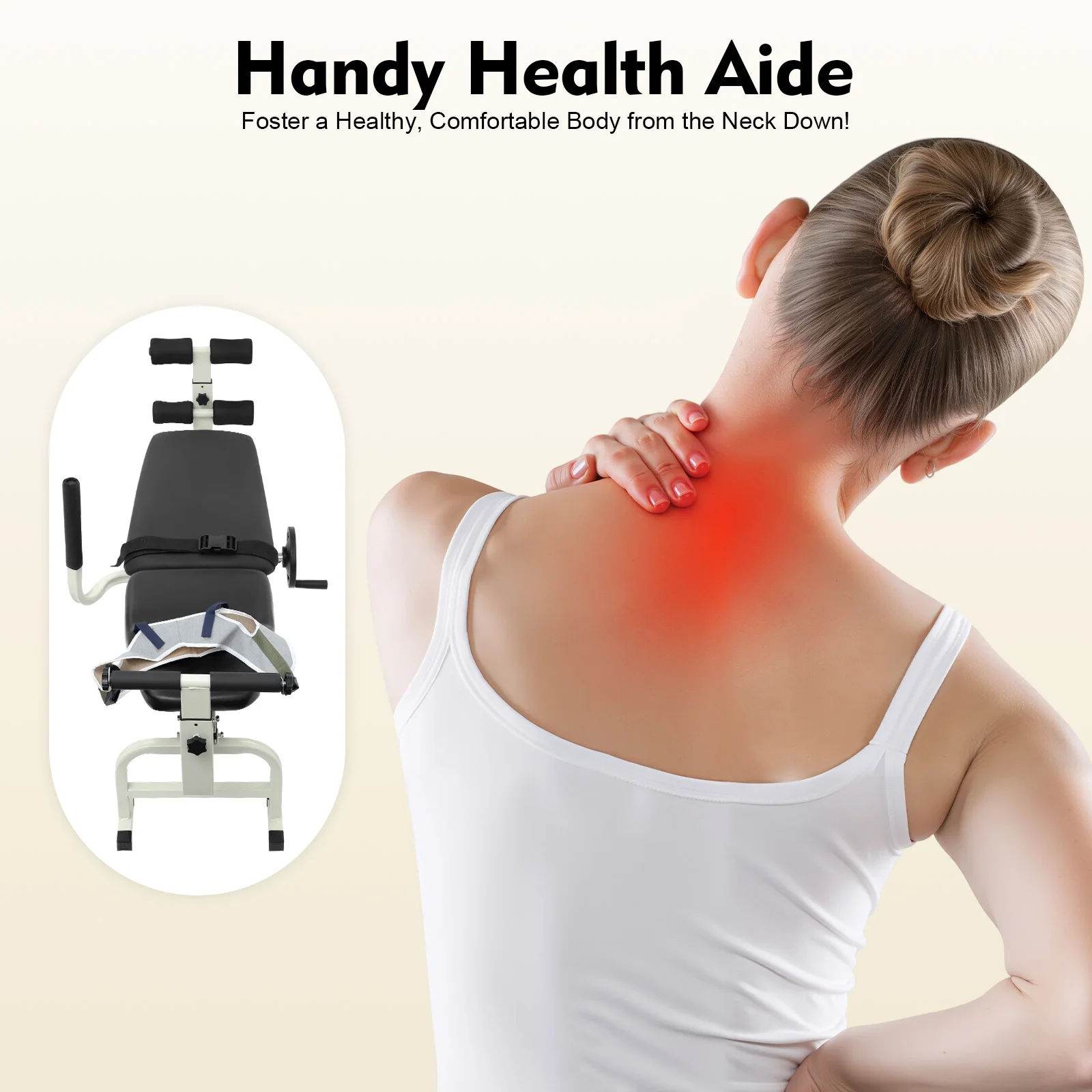 59.06-74.8in Long Back Stretch Bench,Adjustable Multifunctional Neck Stretcher Cervical Stretch Device, Handwheel Control Cervical Lumbar Traction Bed for Wellness Centers