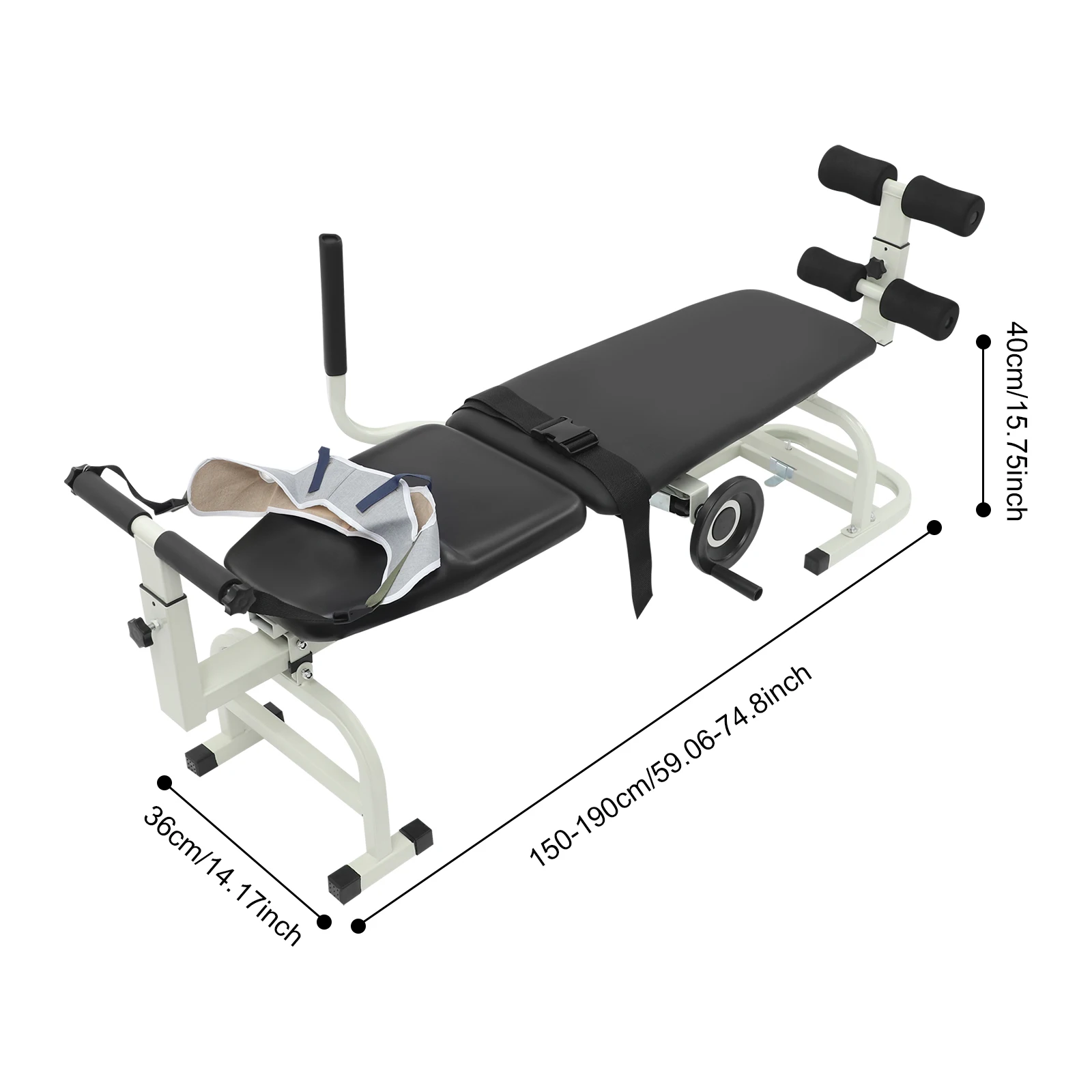 59.06-74.8in Long Back Stretch Bench,Adjustable Multifunctional Neck Stretcher Cervical Stretch Device, Handwheel Control Cervical Lumbar Traction Bed for Wellness Centers