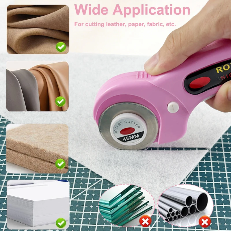 45mm Rotary Cutting Knife Sewing Supplies Set Includes A4 Cutting Mat, Sk5 Blade, 15X15Cm Acrylic Ruler, Marker Pen, Clips, and Storage Bag, for Quilting, DIY Hand Tools, and Christmas Decoration Tools