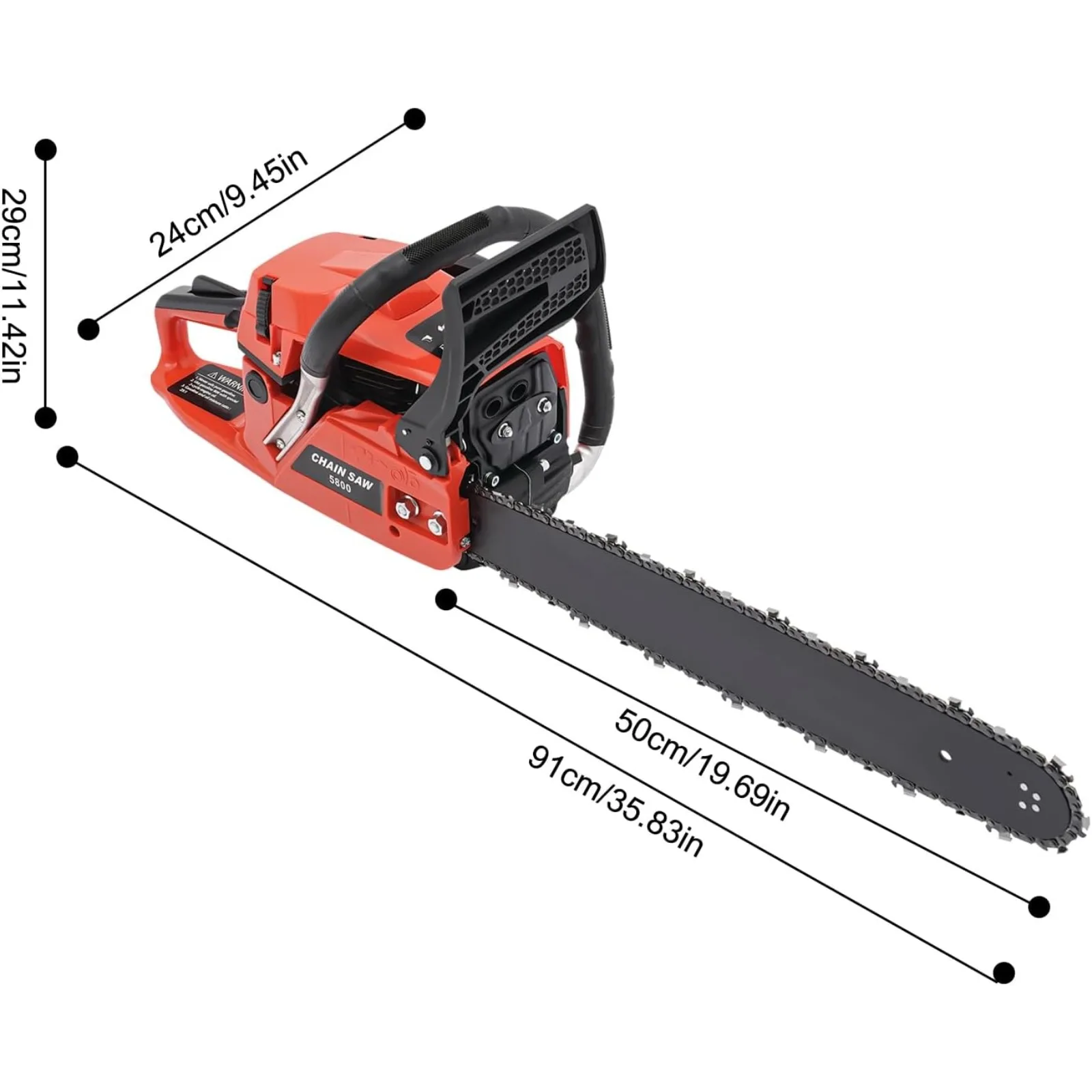 58cc 20 Inch 2-Stroke Gas Chainsaw 3.49HP High Power Petrol Chain Saw Portable Wood Cutter For Tree Trimming Logging Garden Cutting Work