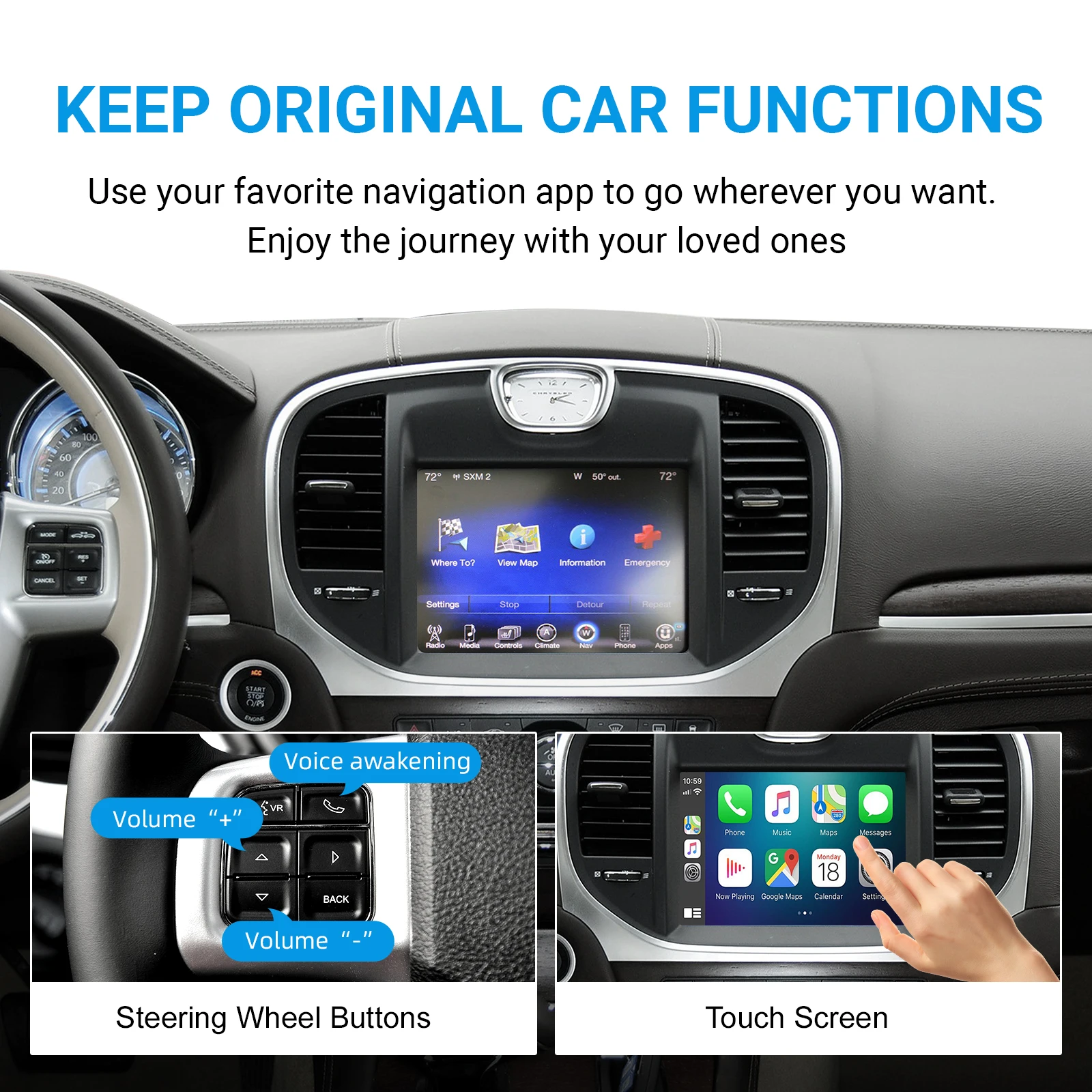 Wireless CarPlay Android Auto Retrofit Kit Decoder Box for 2012-2014 Chrysler 300 Series CarPlay & Android Auto Retrofit Kit